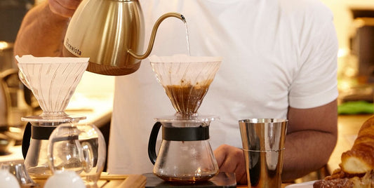 V60 pour over coffee on cafe bench