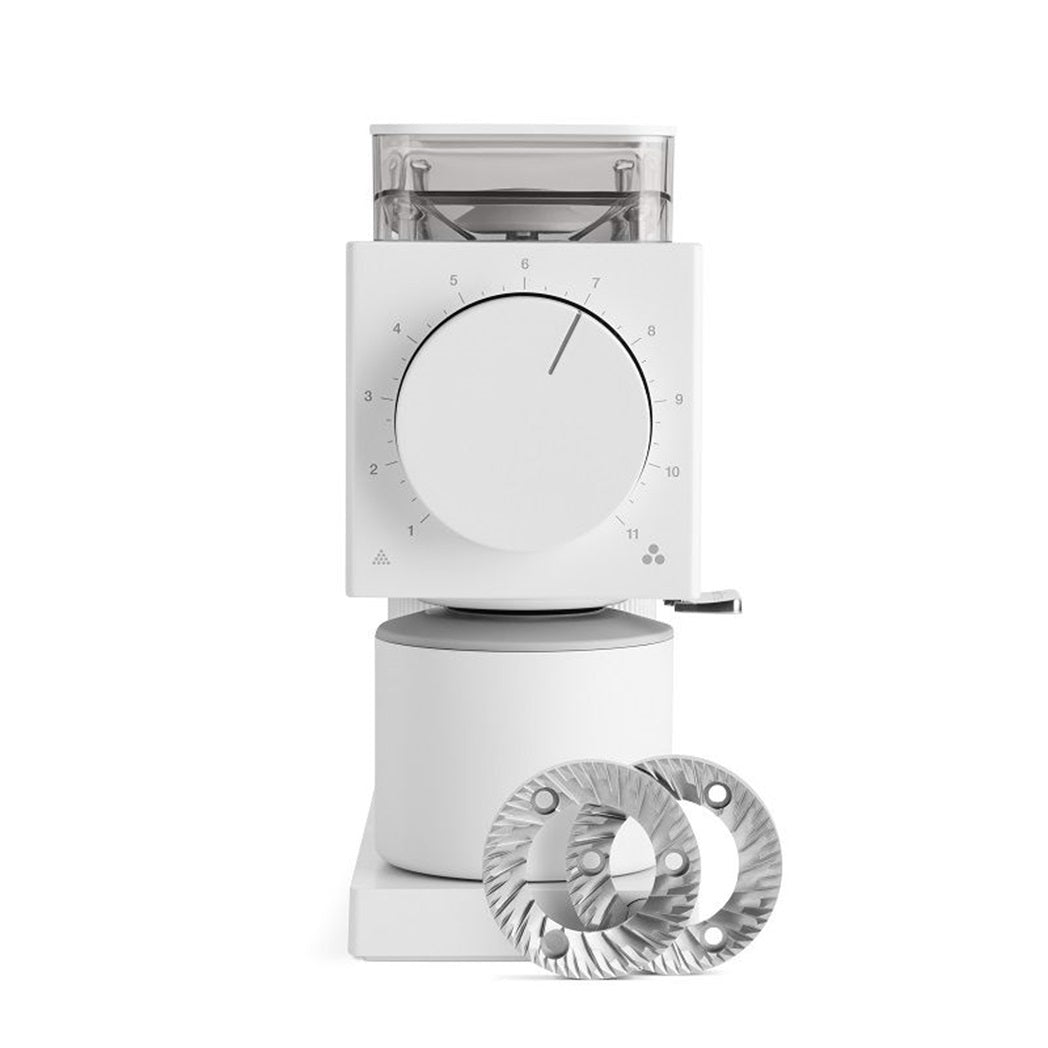 Fellow Gen 2 Coffee Grinder front view with grinding blades