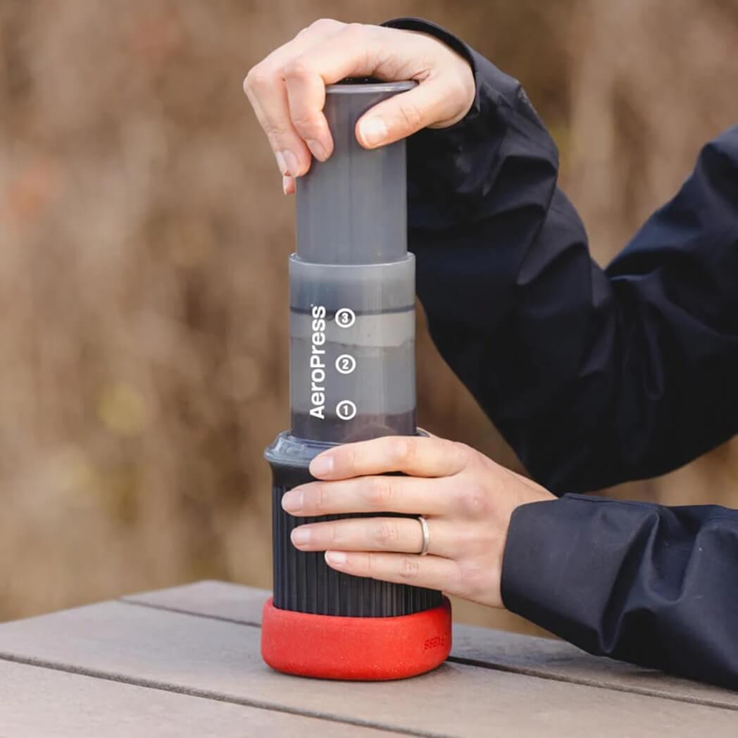 Aeropress Go Coffee Maker being pressed