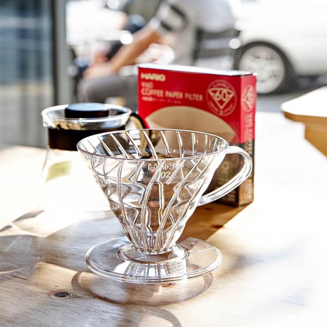 Hario V60 dripper 02 on a bench
