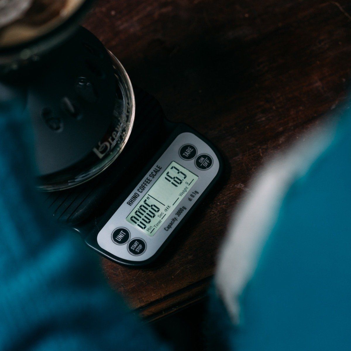 Rhino 3kg coffee brew scale close up of digital display