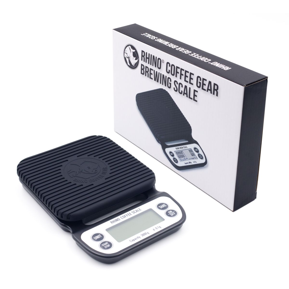 Rhino 3kg coffee brew scale next to packaging box