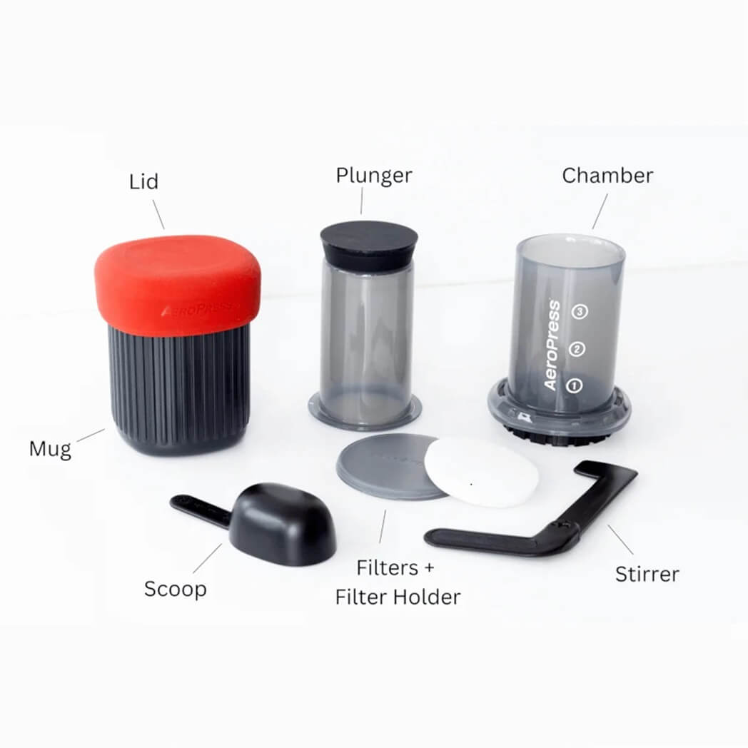 Aeropress Go Coffee Maker pack contents