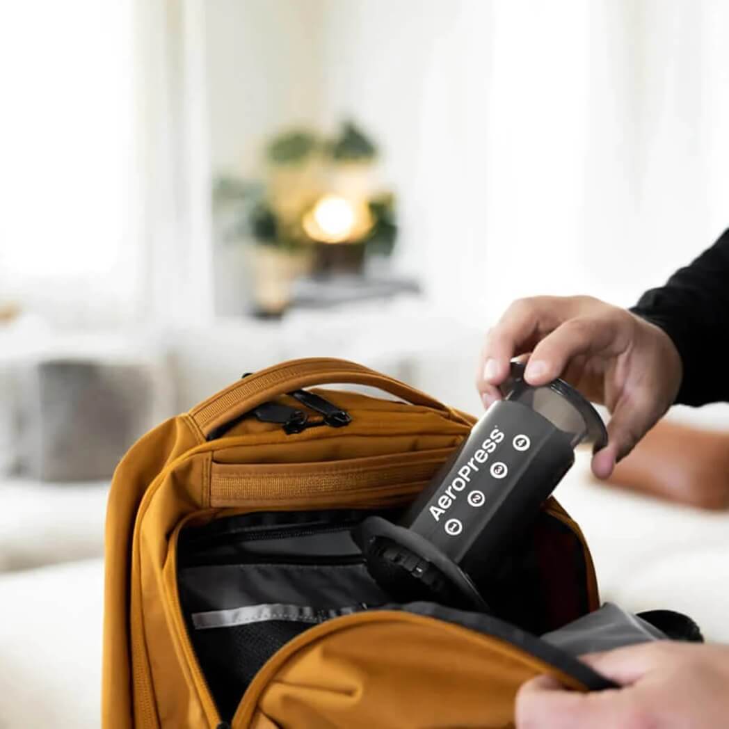 Aeropress Coffee Maker in backpack