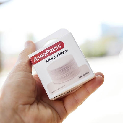 Aeropress micro filters box in a hand